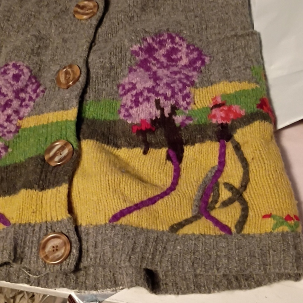 INGRID Hass 100% Lamb's Floral Pattern Accented Cardigan. Size Small.Anthro. - Picture 4 of 12